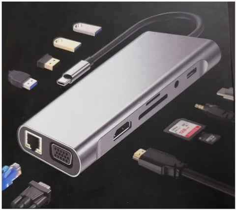 USB-C Multiport Adapter (11 in 1 LAN+Type-C+SD Card+USB*4+Audio+HDTV+VGA)