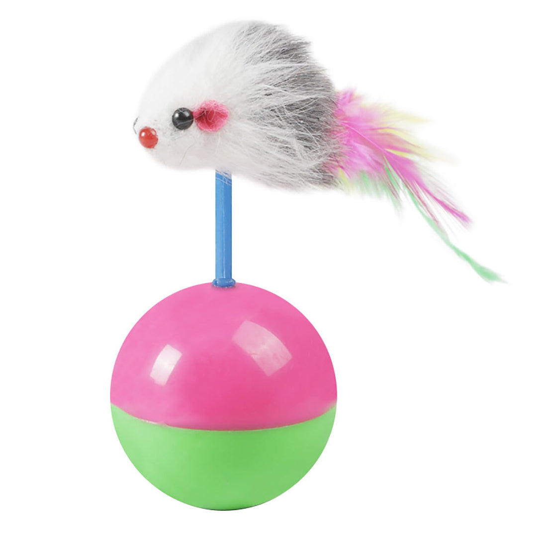 Cat Mouse Teaser Toy with Feather Bobblehead Interactive Ball Toy for Kitten Play Exercise Entertainment Cat Toy