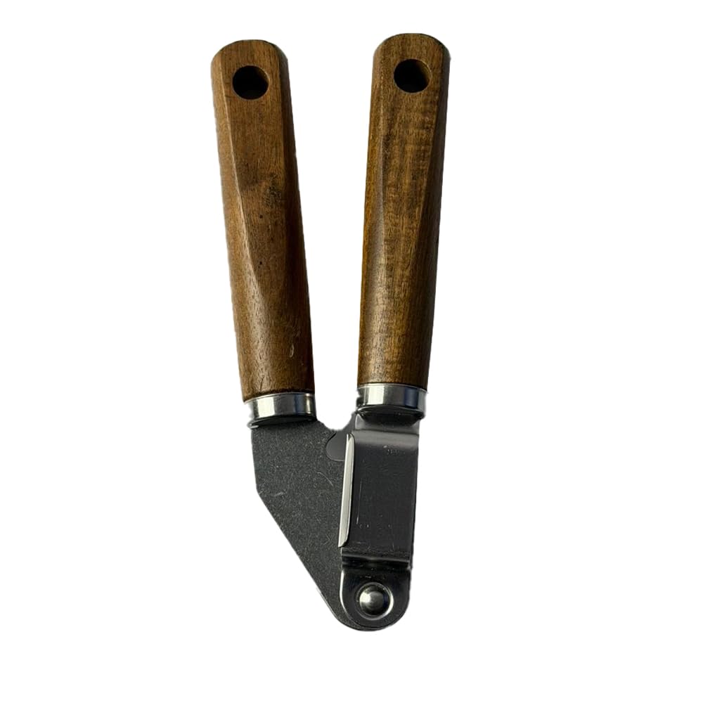 Downtown Garlic Press Stainless Steel Manual Garlic Crusher with Wooden Handle Kitchen Tool for Garlic Mincing