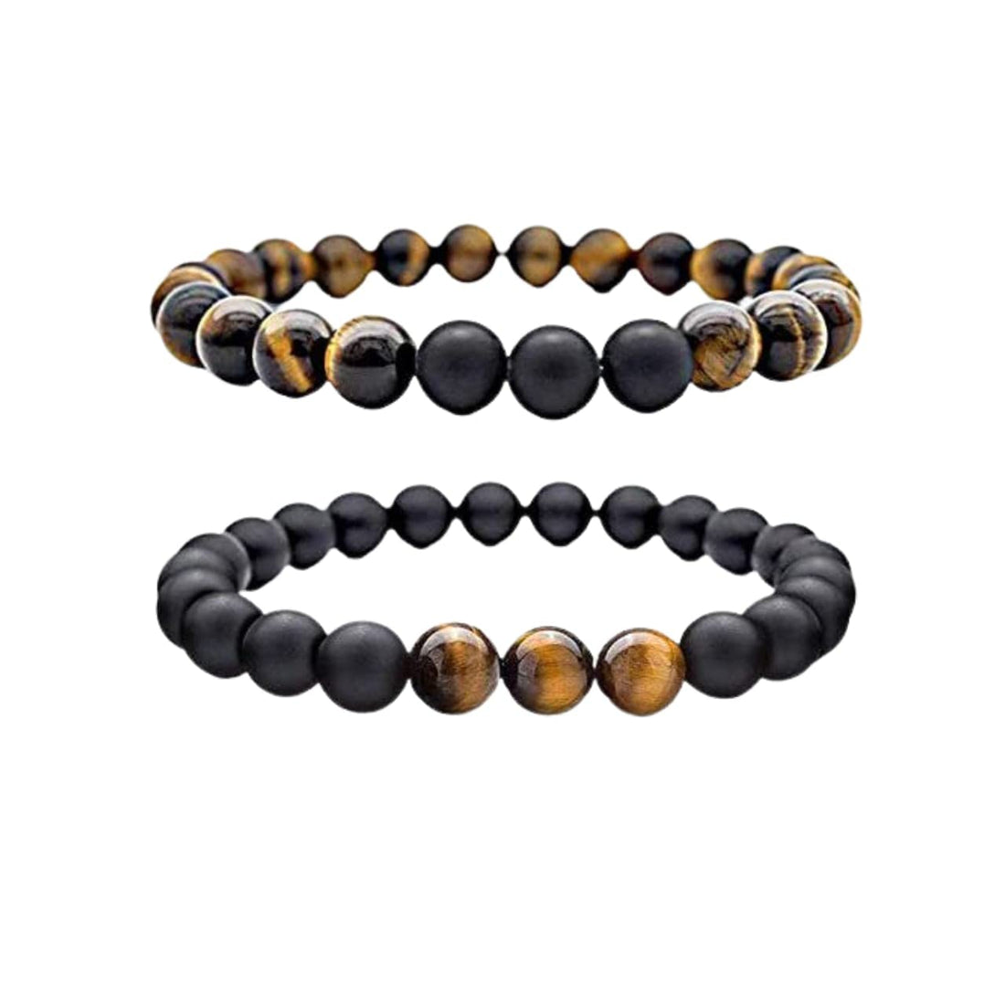 Bracelet 8mm Black Agate & Brown Tiger Eye Natural Stone Bead Bracelet Bangle | 2 Pieces Elastic Elastic Yoga Bracelets Set | Specially for Couple Men Women