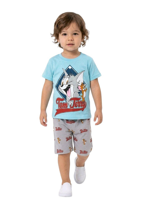 Zona Kids Boys Summer Pajama Set – 2 Piece Cat and Mouse T-Shirt and Shorts – Soft 100% Cotton Casual Toddler & Little Boys Clothes