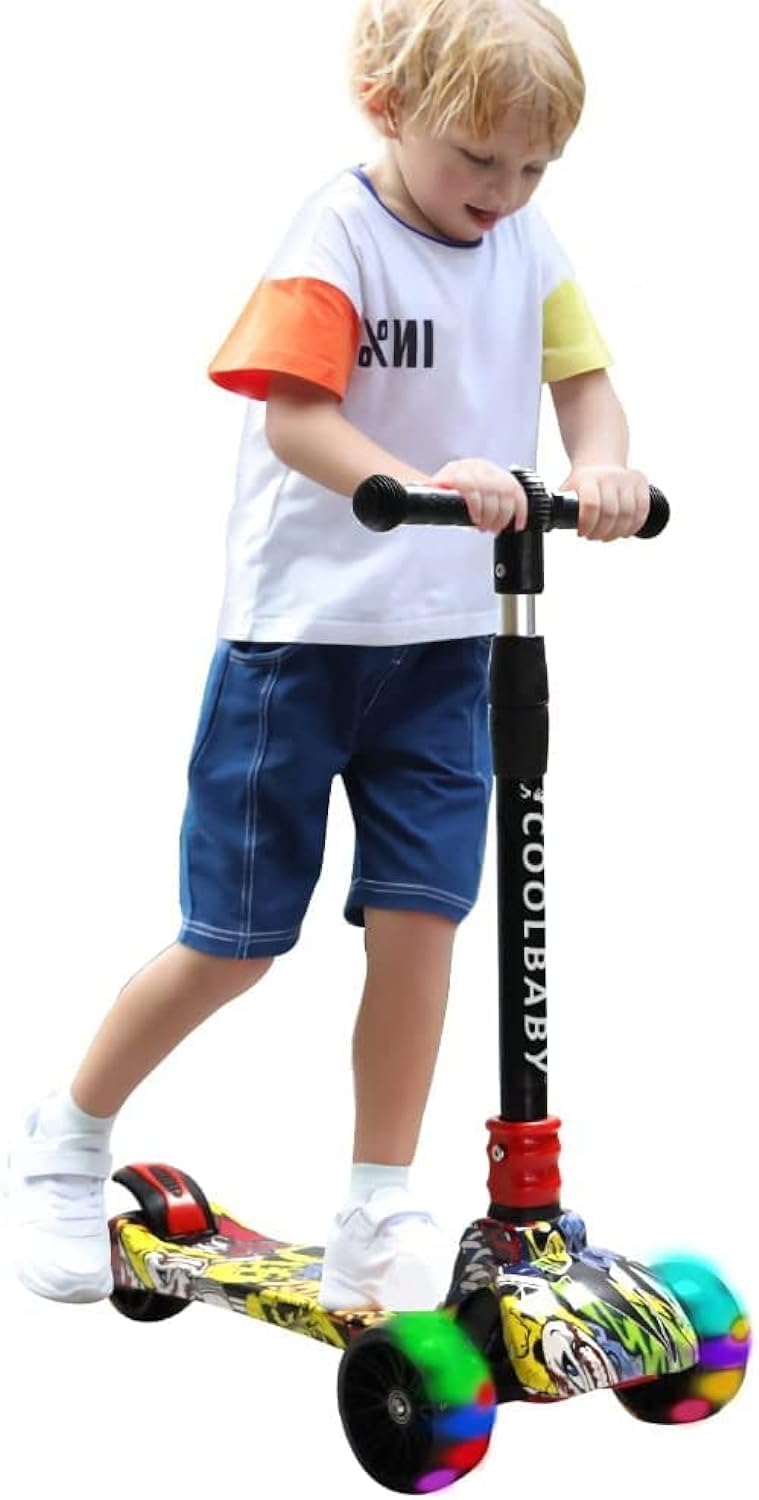 Folding 3 Wheel Scooter for Kids,Toddler Kids Boys Girls Adjustable Height PU Wheels Best Gifts 303-JW-TMM