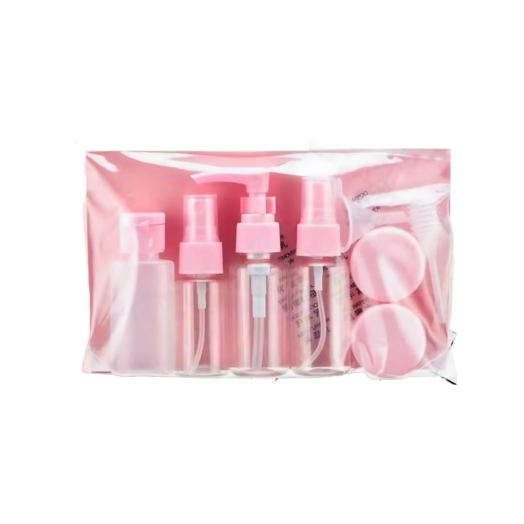 Circle M 7-Piece Travel Bottles Set, Durable Reusable Transparent Plastic Bottles for Cosmetics, Perfume, and Skincare, Travel Kit for Women - Pink