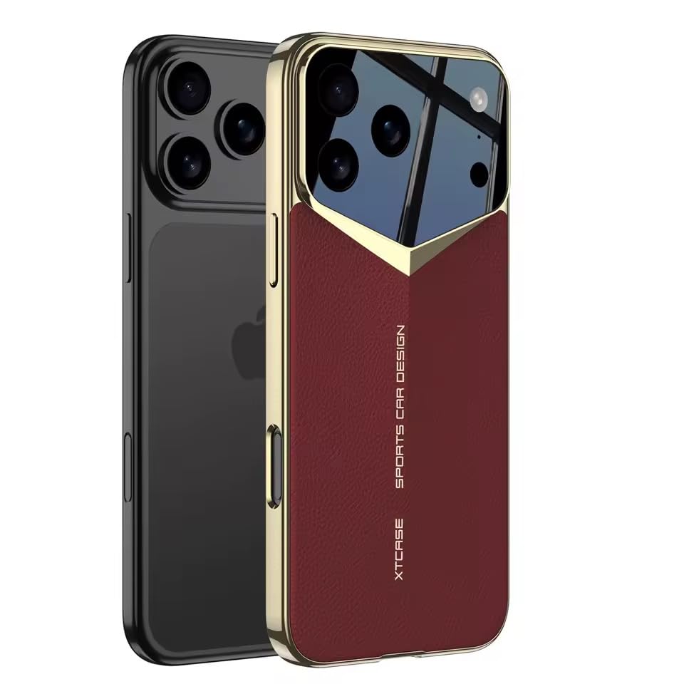 Luxury Leather Case for iPhone 17 Pro, Ultra-Thin Slim Design with Raised Camera Lens Protection, Shockproof Protective Cover (Red, iPhone 17 Pro)