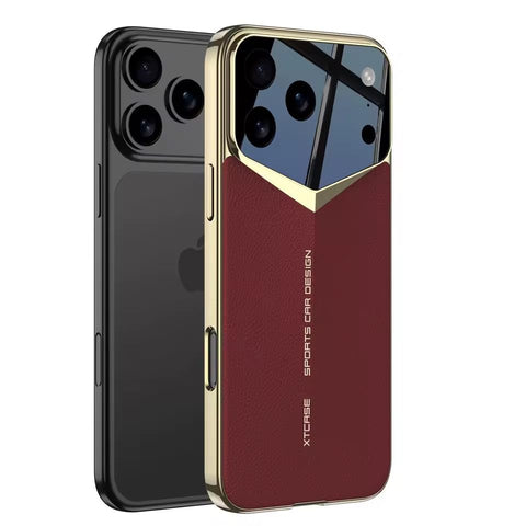 Luxury Leather Case for iPhone 17 Pro, Ultra-Thin Slim Design with Raised Camera Lens Protection, Shockproof Protective Cover (Red, iPhone 17 Pro)