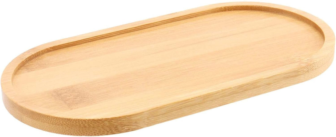Spaceshoop Wooden Serving Tray, Oval, Brown, Bamboo, 100%, 20cm x 5cm x 1cm, Scandinavian Style, Matte Finish, Edge for Holding Items, For Food, Beverages, Coasters