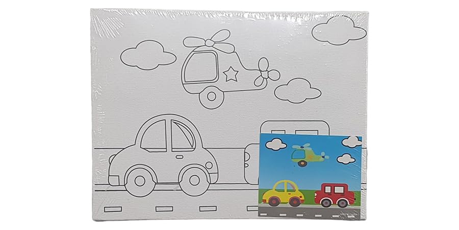 Keep Smiling Canvas Painting Set With Paint Brush & 6 Watercolor For Kids, 15 X 20Cm - White Black - 520