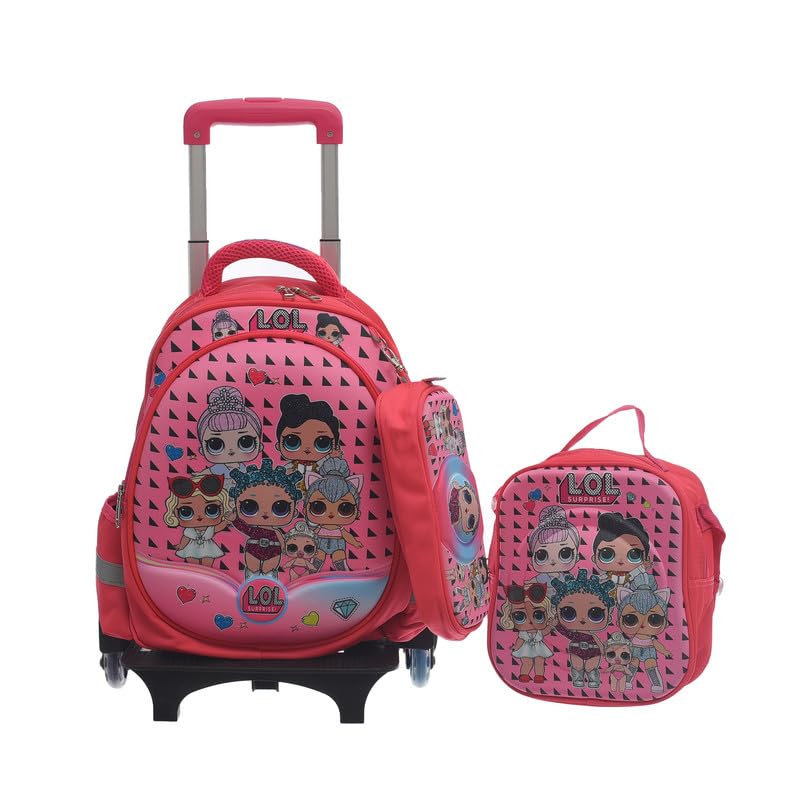 Migo Kids School Backpack trolley removable full set Pink, 14-Inch Size