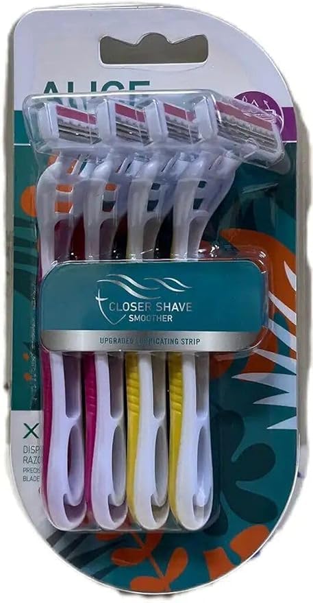 ALICE PURE 3 Women's Razor Triple Blade Moisture Strip with Aloe & Vitamin E - Ultra Smooth Every Time, 4 Long Lasting Razors.