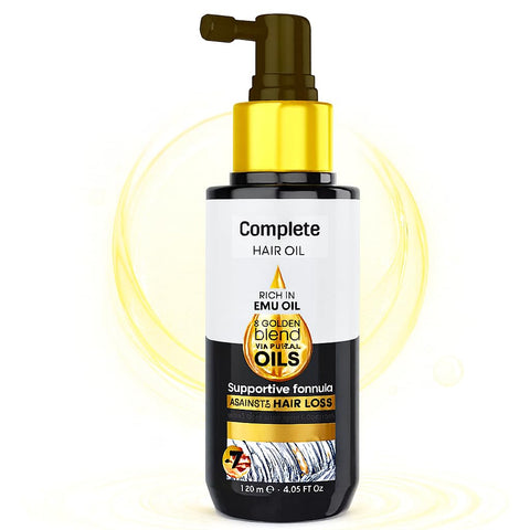 Complete Natural Hair Oil – Nourishing & Strengthening Formula with Emu Oil & Golden Blend of 7 Natural Oils – Smooths, Softens & Adds Shine – For All Hair Types – (120ml)