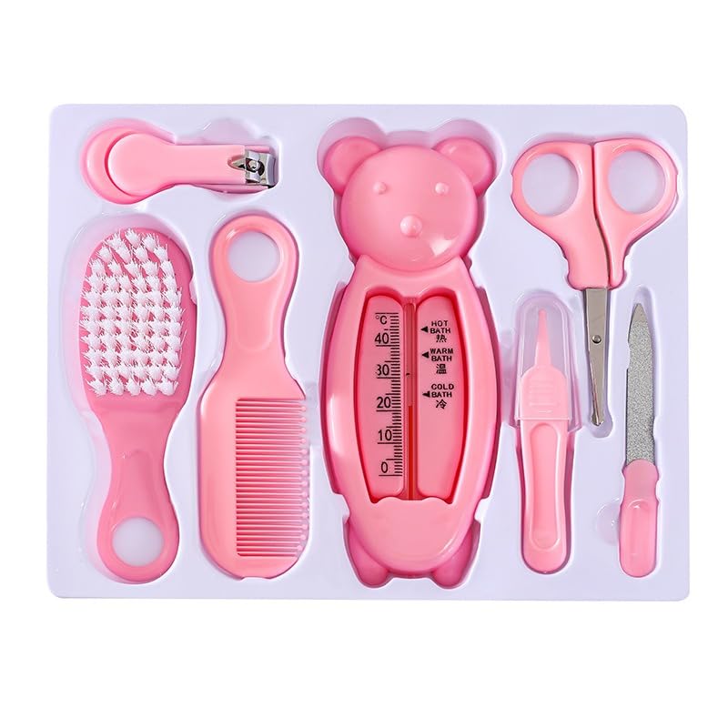 Baby Grooming Kit, 7in 1 Portable Baby Basics Kit with Storage, Newborn Baby Health Safety Care Set for Infant Toddlers Care Keep Healthy and Clean (PINK)