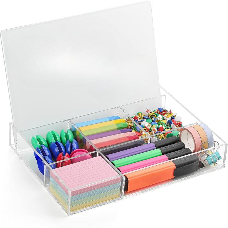 Best Media Desktop Glass Dry Erase Board with Organizer, Small Whiteboard with Storage Base and Marker Tray, Modern Desk Pad and Note Board for Office, Home, and School Supplies (White)