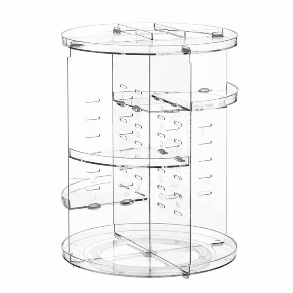 JZK Clear acrylic rotating makeup organiser shelves adjustable cosmetics organiser tray, make up organizer storage box, nail polishes stand holder display