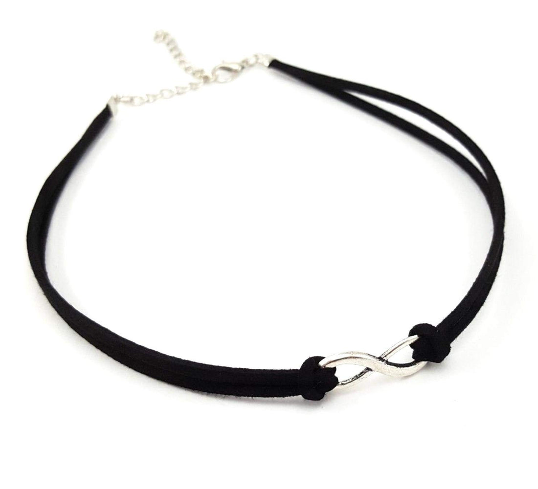 SP Infinity Black Faux Suede Leather Choker Necklace