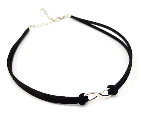 SP Infinity Black Faux Suede Leather Choker Necklace
