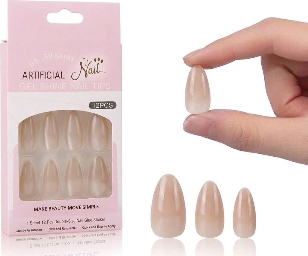 magic PRESS ON gel NAILS-12 pcs Medium Long -easy prsee on- Perfect For Parties, Comes With 1 SHEET DOUBLE FACE GLUE -OVAL SHAPE (N8)