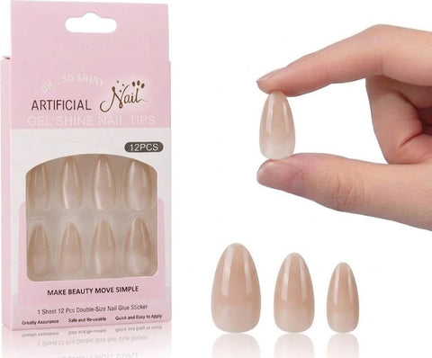 magic PRESS ON gel NAILS-12 pcs Medium Long -easy prsee on- Perfect For Parties, Comes With 1 SHEET DOUBLE FACE GLUE -OVAL SHAPE (N8)