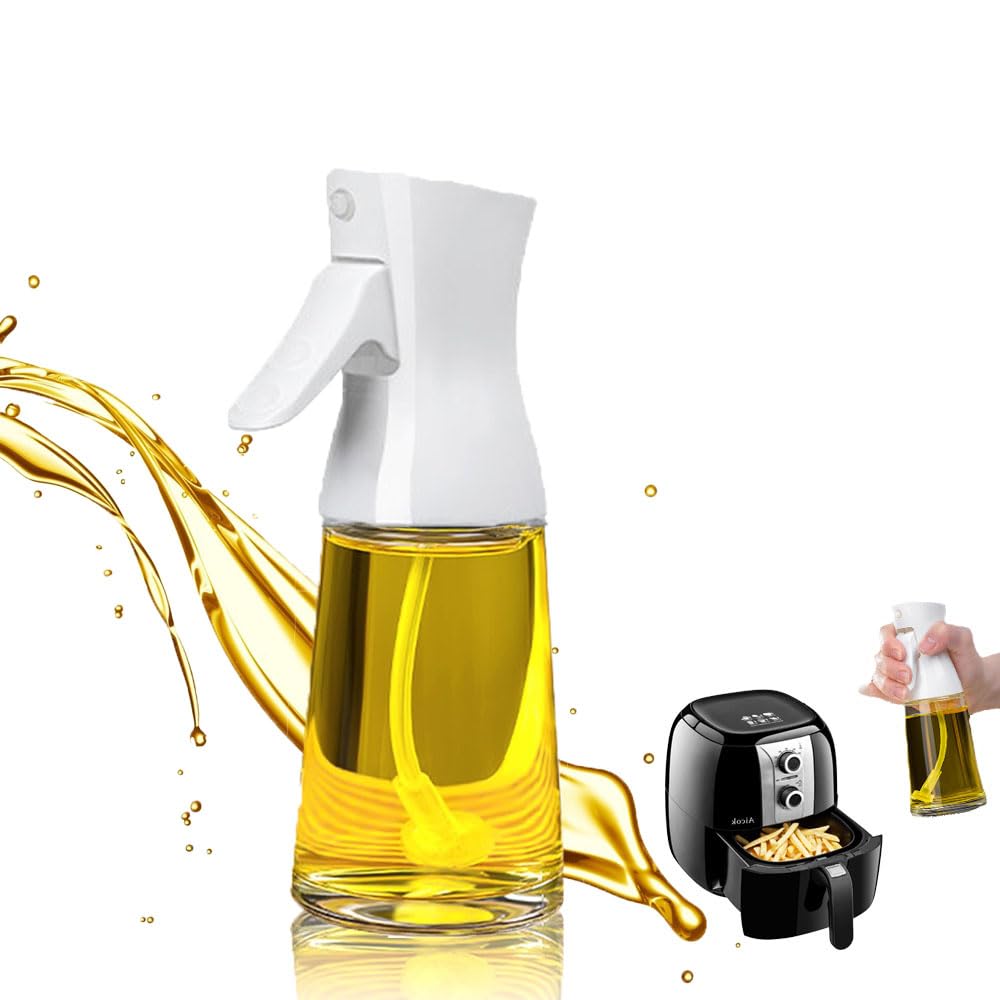 Oil Sprayer Bottle Glass 180 ML Olive Oil Dispenser Bottle Food-Grade Oil Sprayer Cooking Gadget Used for Cooking, BBQ,Oil Sprayer, Kitchen, Baking，Salad(White)