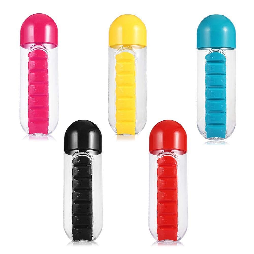 7 Day Pill Box Organizer with Water Bottle Weekly Dispensers Reminders, 20 oz (Blue)