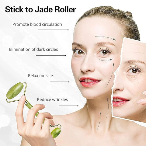 Reusable Jade Roller & Gua Sha Stone - Set of 3 with Ice Roller for Face, Guasha Facial Tool & Gua Sha Stone for face, Facial Ice Roller & Ice Massager Jade Roller for Face Massager
