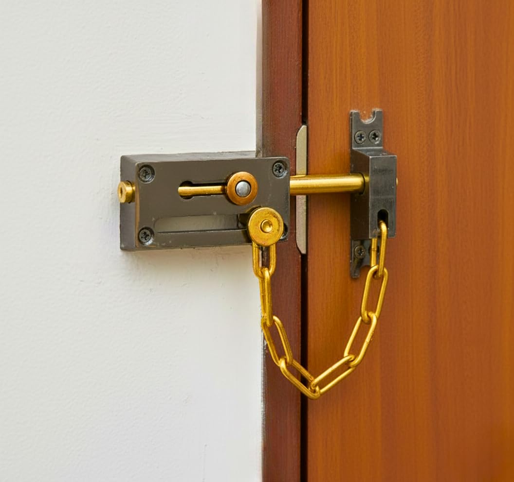 Door Latch with Chain Sleek Security and Modern Elegance in Black*Gold
