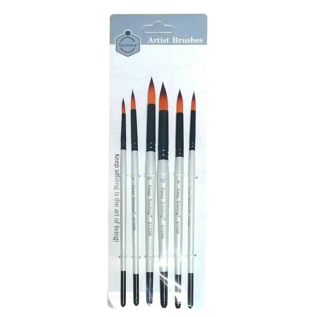 S and A A6129R Keep Smiling Round Paint Brush 6-Piece Set, No. 2/4/6/8/10/12