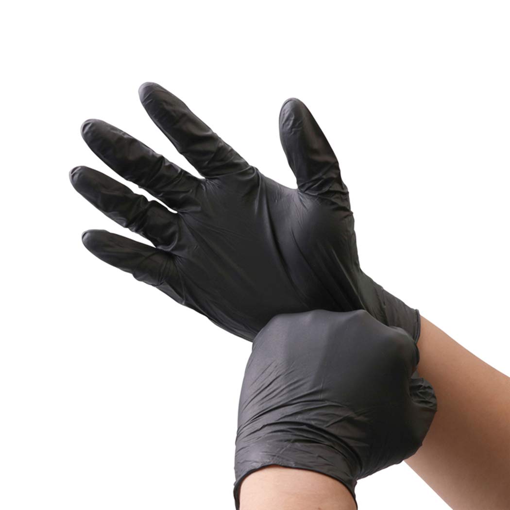 KOMI 100Pcs Disposable Nitrile Gloves for Exam Gloves Powder Free Kitchen Food Safety Cleaning (Black, XL-100PCS)