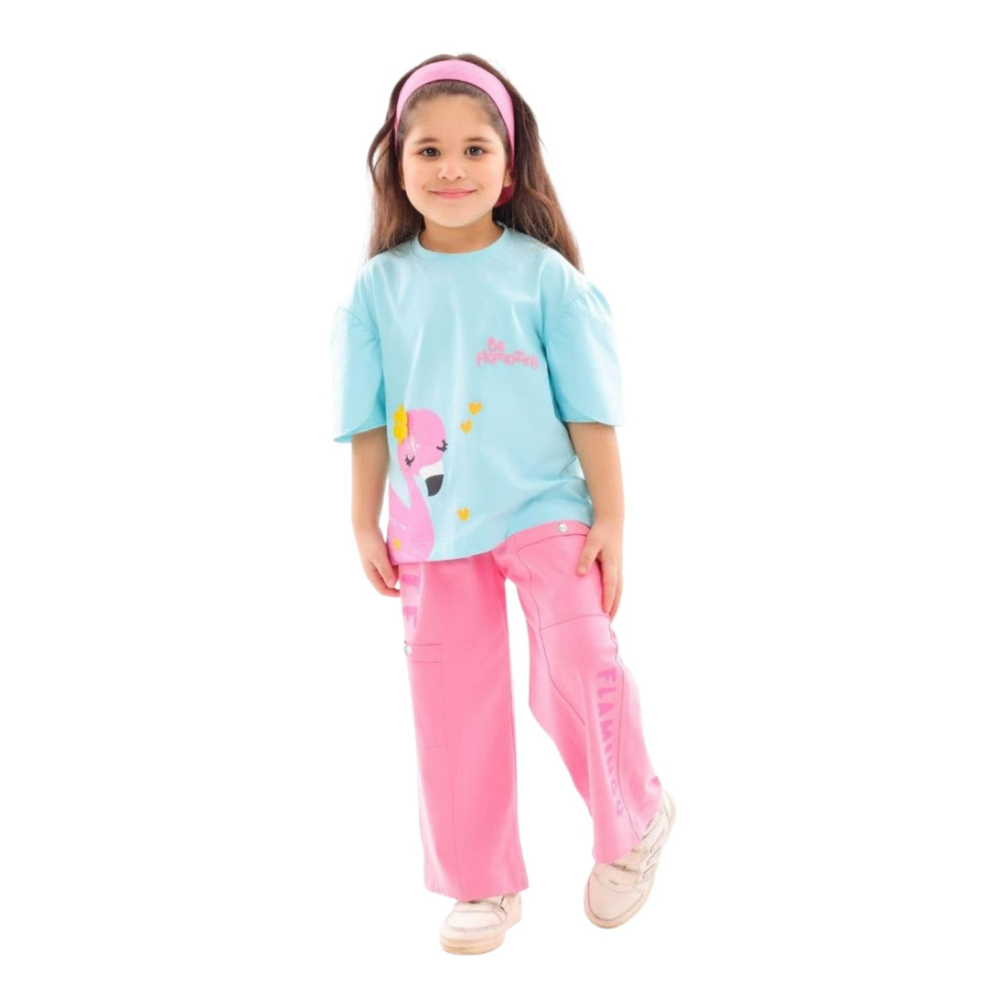 kidstown Girls Summer Set 2 Pieces Cotton High Quality T-Shirt and Pants Lovely Cartoon Shapes Sizes 2 to 5 Years Fashion Design and Unique Colors