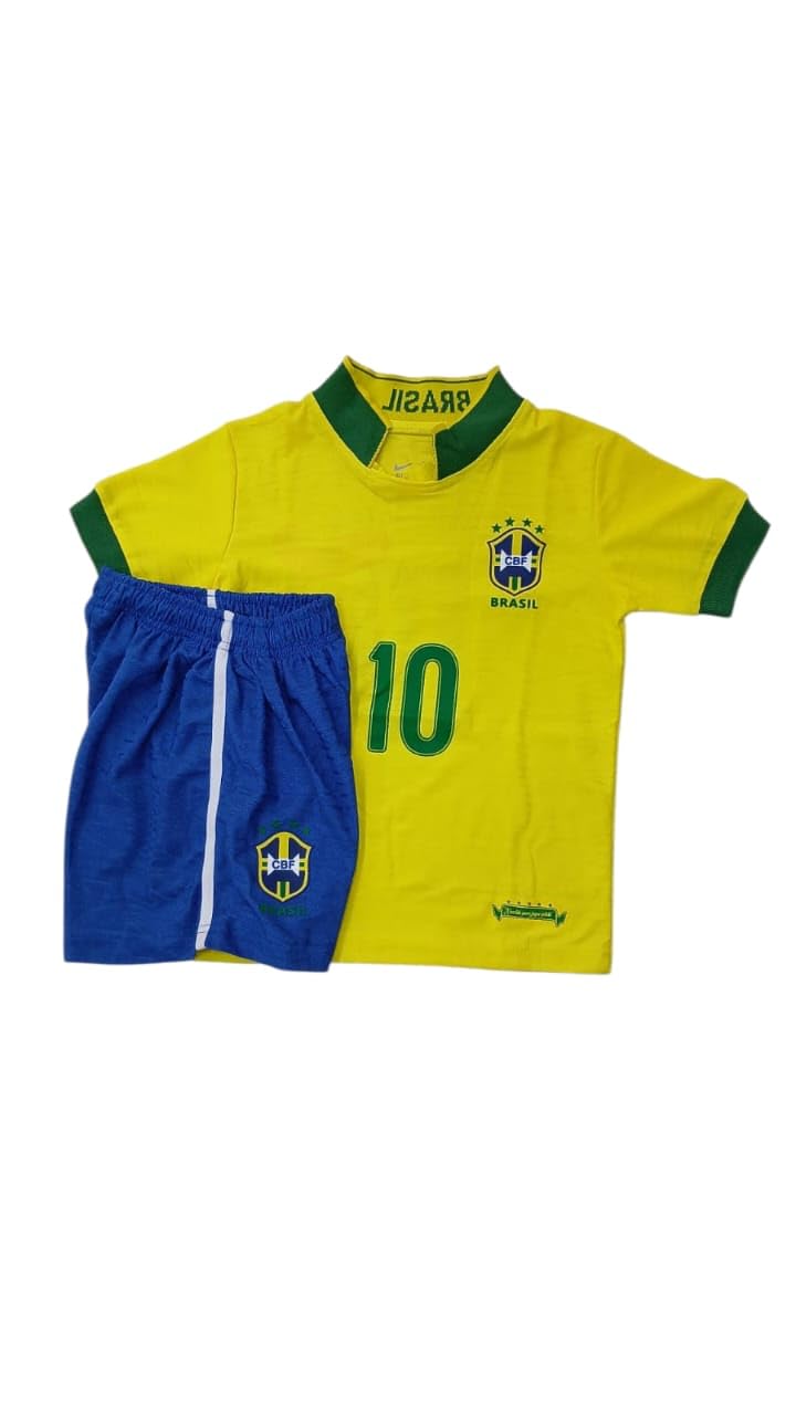 2006 Brazil Classic Boys Soccer Set - Yellow - Ronaldinho Print #10 - T-Shirt + Shorts -