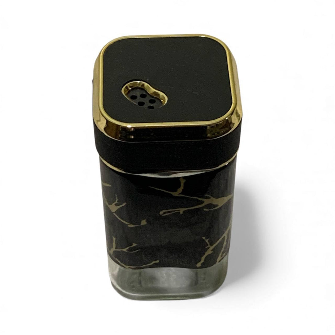 Spice shaker Luxury Glass Storage Container with Gold Marble Pattern, Decorative Kitchen Canister with Metal Lid, Modern Home Decor, black and Gold