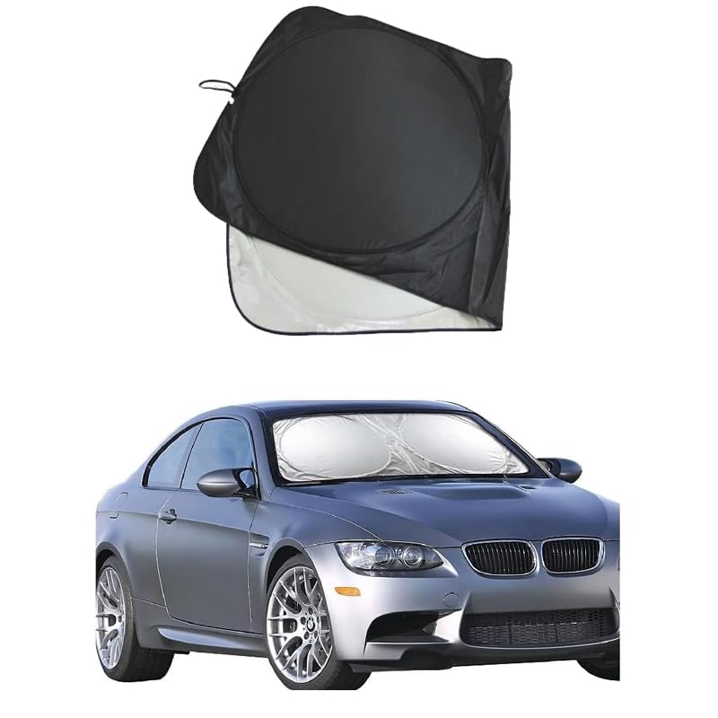 KaberTrade Car Windshield Sun Shade for Car Windshield UV Rays and Heat Protection Reflective Foldable Sunshade (Round Silver Face Black Face, 140 * 65cm Code:8482) - KaberTrade