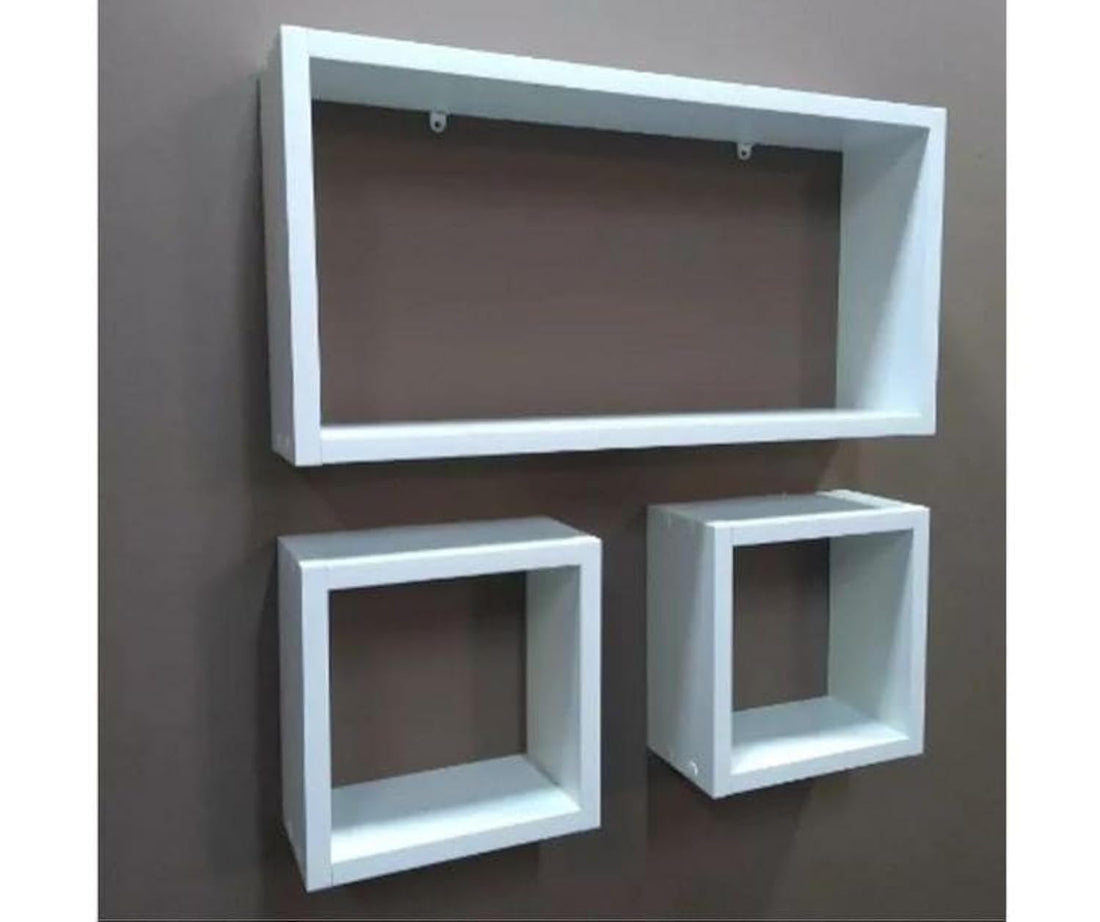 Portal Home Decor Wooden Wall Hanging Shelves Wall Mount Shelves Kitchen Living Room Bathroom Bedroom Easy Installation Home Decor Products (White, Square Rectangle 3pcs)