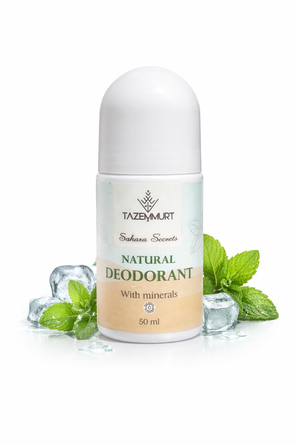 TAZEMMURT Natural Deodorant Roll-On with Minerals – Aluminum Free – Peppermint Scent – 50ml – Long Lasting Odor Protection – for Men & Women