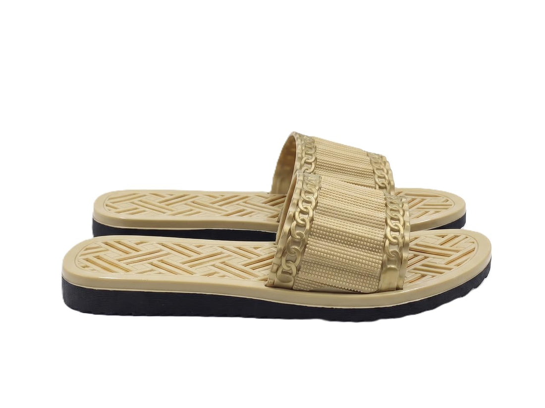 Project Z Project Z Women's Slipper - Ultra Soft Comfort Medical EVA Sole - Gold Chain Embellished Casual Slippers for Home and Outdoor - Sizes 37-41