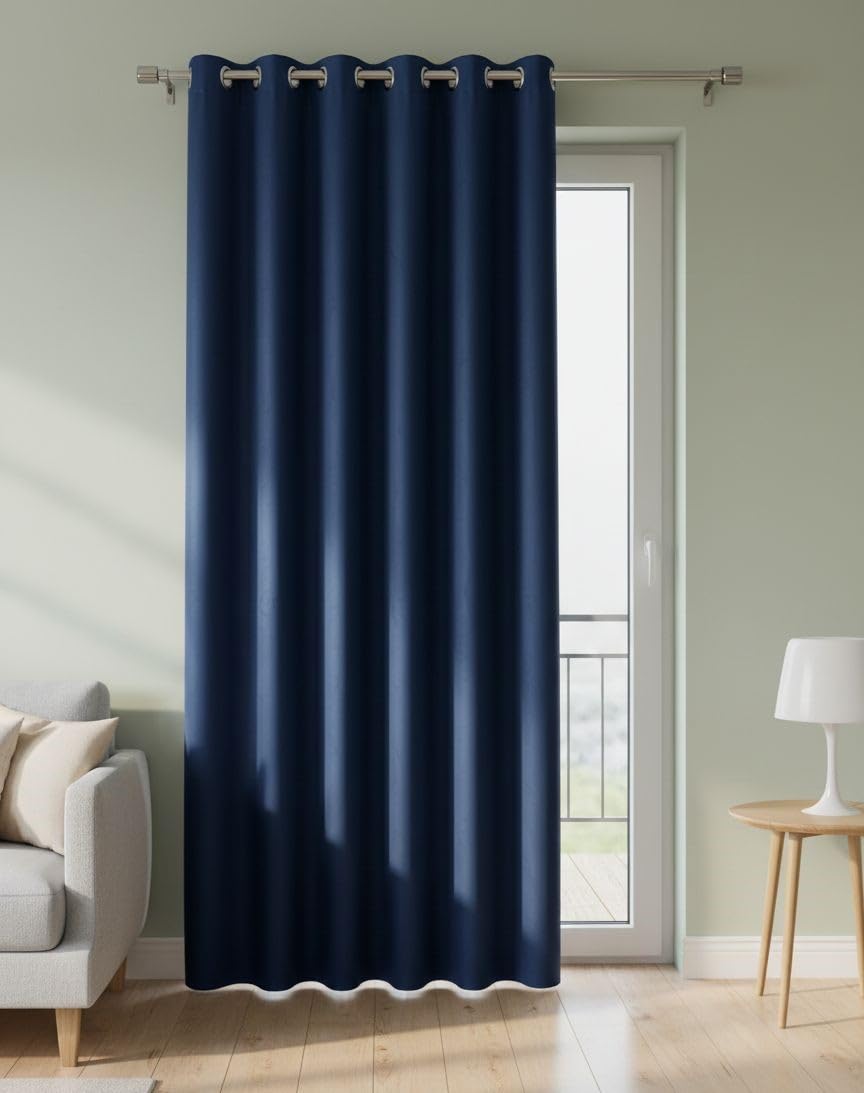 Luxury Curtains - Imported Hammer Fabric - Elegant Curtains - Grommets - Soft Velvet Texture - 300W x 280L CM (Navy)