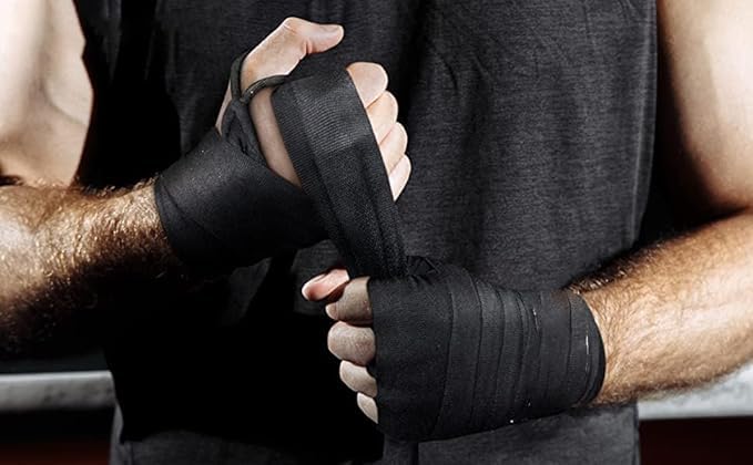 TRUE FIT® LiteFighter Boxing Hand Wraps - Multi Length Semi Elastic With Thumb Loop for Men and Women (2 Pack) (Black, 3M)