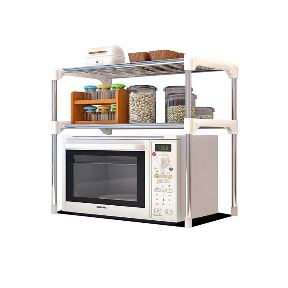 Double layer metal microwave oven stand ?over the rack storage organizer for home kitchen bathroom countertop storage