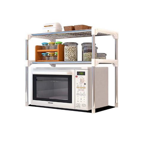 Double layer metal microwave oven stand ?over the rack storage organizer for home kitchen bathroom countertop storage