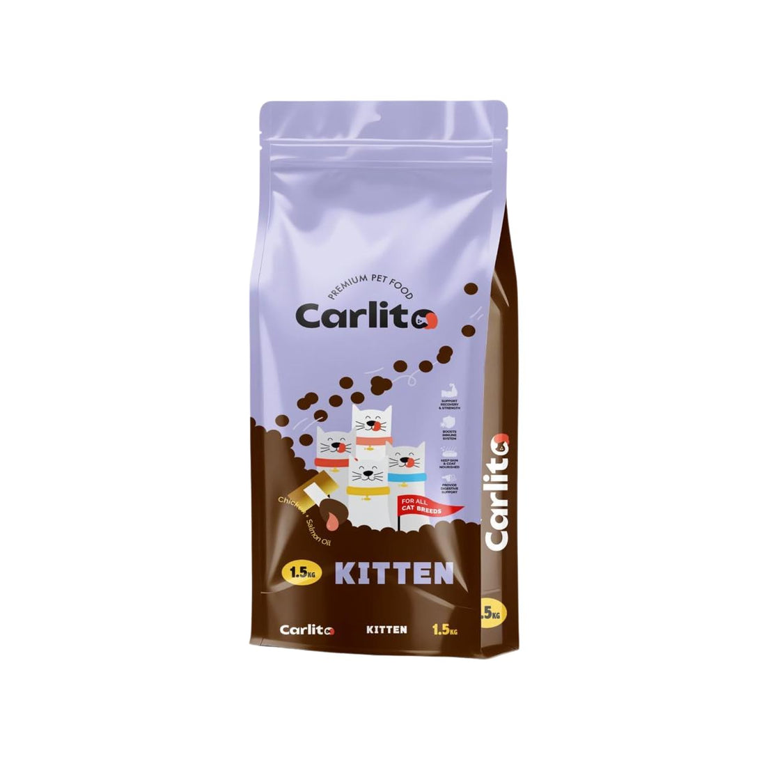Carlito Premium Pet Food Kitten Dry Cat - High Protein & DHA for Healthy Growth, Omega-3 for Shiny Coat - Available in 200g & 1.5KG (1.5 Kilograms)