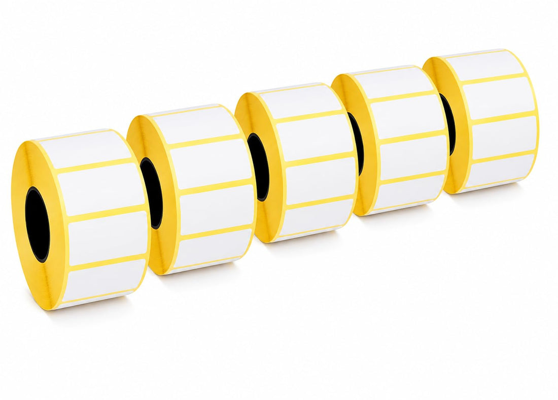 Barcode Label Rolls - Adhesive Labels For Barcode Printers, Set Of 5 Roll Size 2.5 CM X 3.8 CM, Each Roll Contains 1300 Labels, Easy Peel & Labeling Stickers