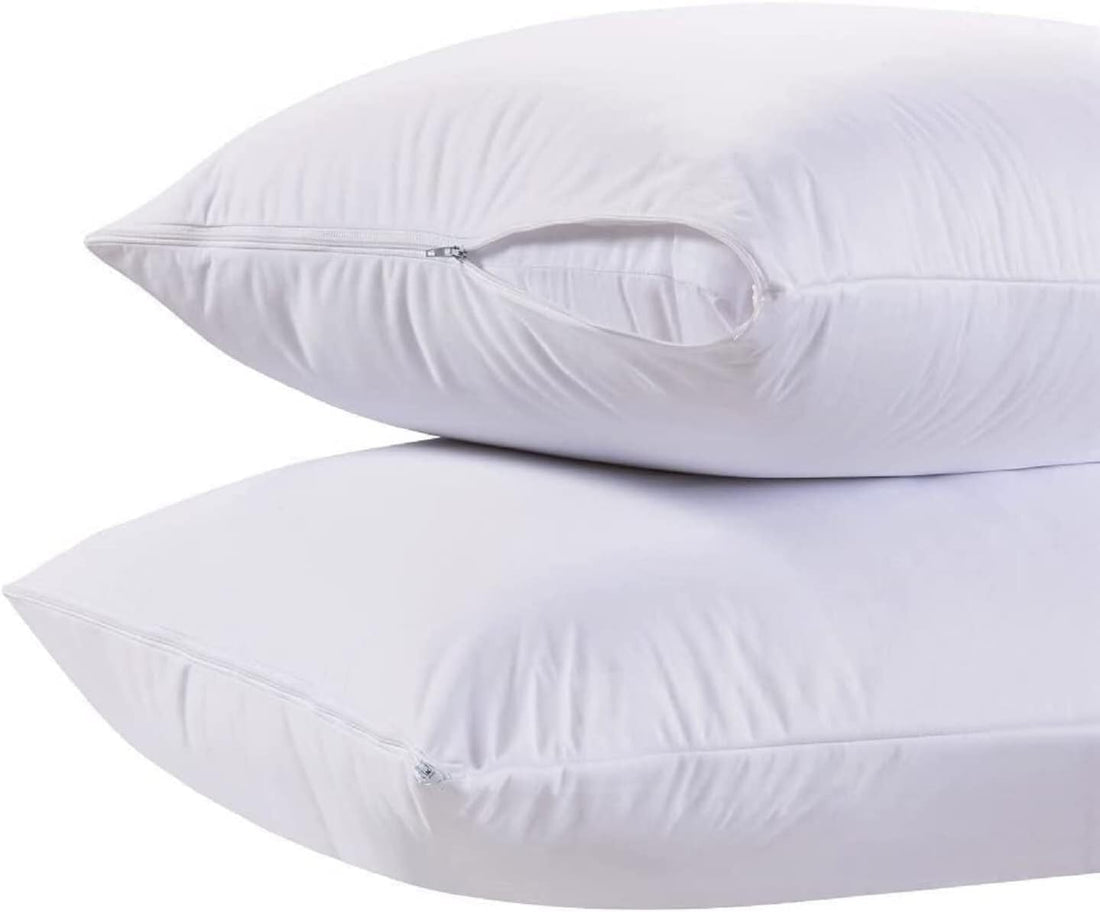 White Classic Zippered Style Pillow case Cover - Luxury Hotel Collection 200 Thread Count, Soft Quiet Zippered Pillow Protectors, Queen Size, Set of 2