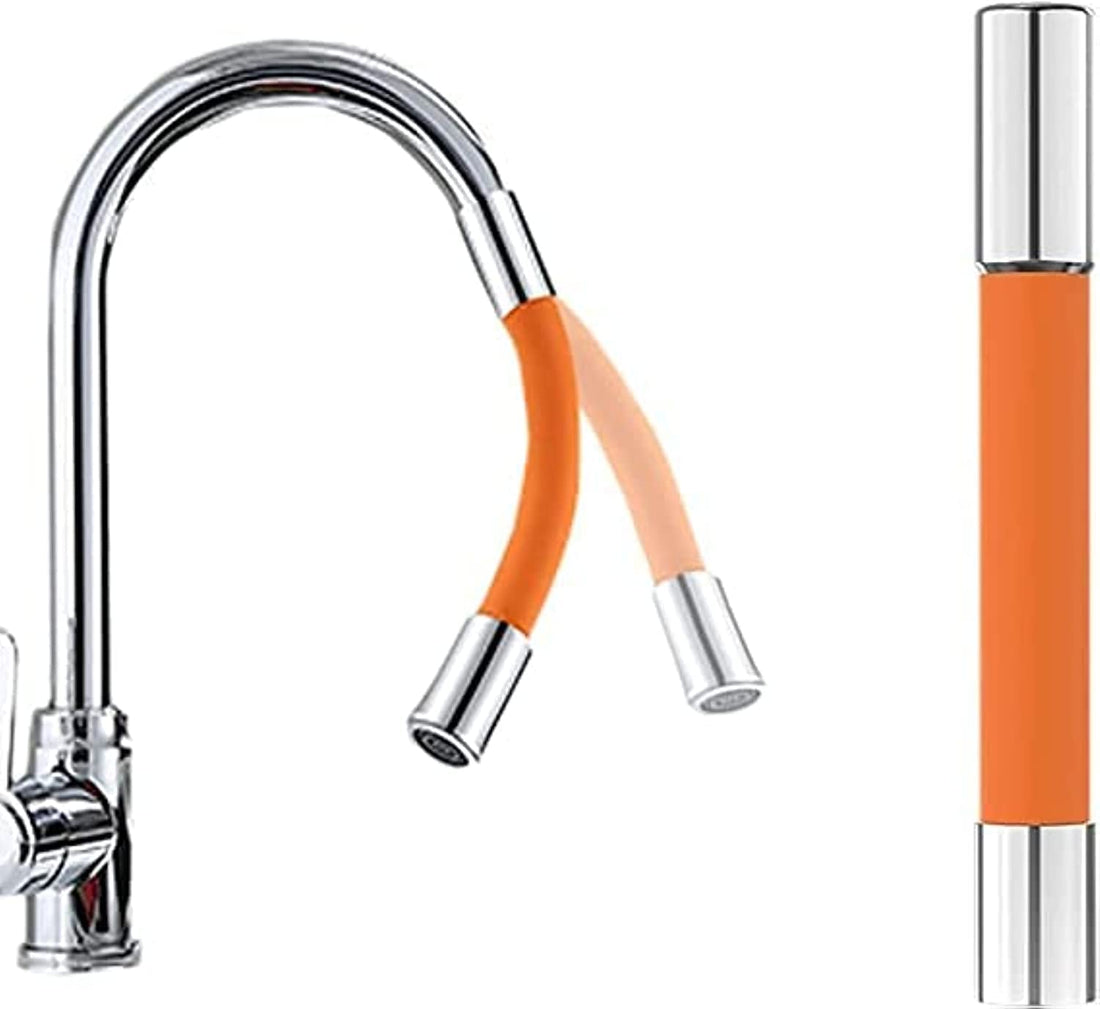 360° Rotating Foaming Faucet Leader Hose, Water Splash-Proof Silicon Pipe Extension for Kitchen, Bathroom, Garden - Foam Faucet Aerator (Orange, 20 cm)