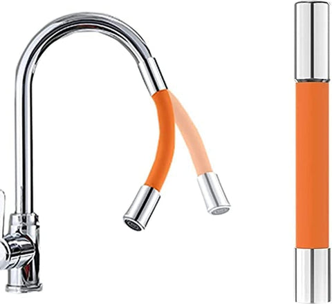 360° Rotating Foaming Faucet Leader Hose, Water Splash-Proof Silicon Pipe Extension for Kitchen, Bathroom, Garden - Foam Faucet Aerator (Orange, 20 cm)