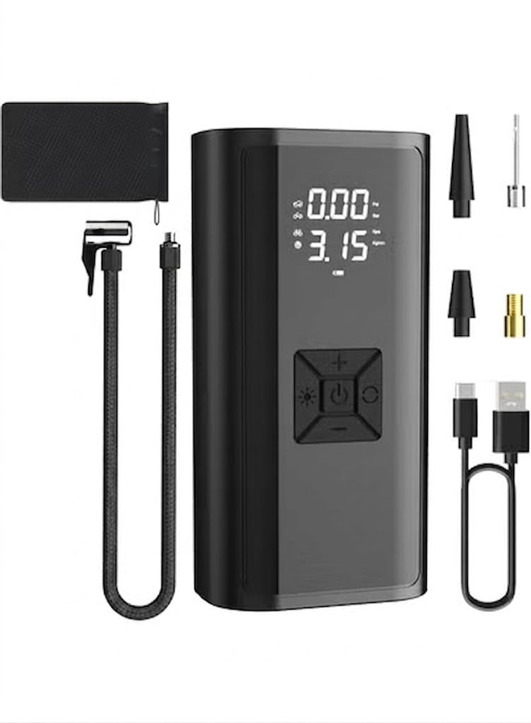 Portable 150 PSI Air Compressor Tire Inflator | Digital LCD Display | Auto Shut-Off | Rechargeable Air Pump for Car Bike Ball | Black