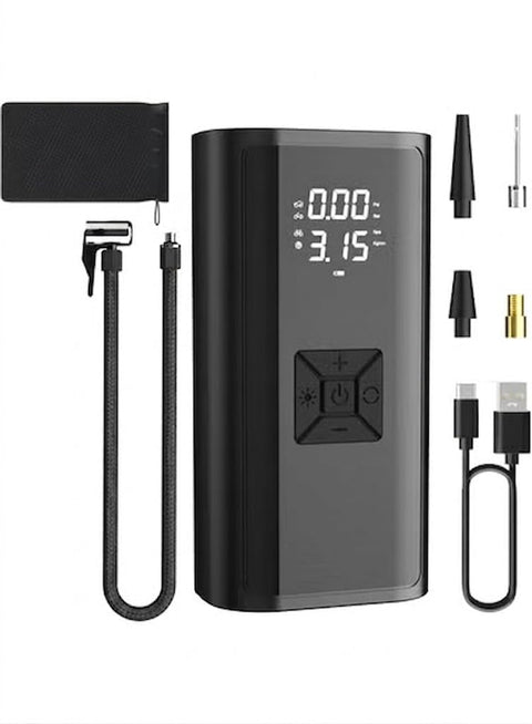 Portable 150 PSI Air Compressor Tire Inflator | Digital LCD Display | Auto Shut-Off | Rechargeable Air Pump for Car Bike Ball | Black