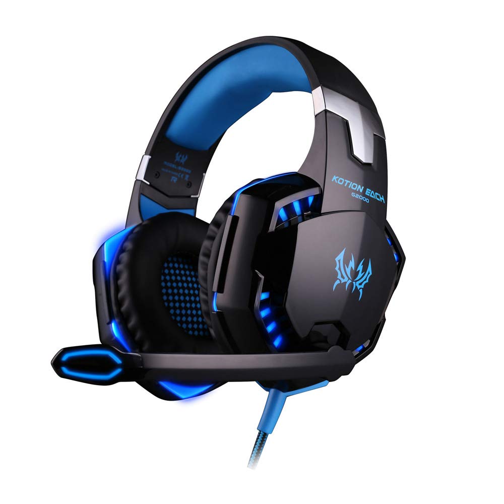 Generies G2000 Gaming Headset, Surround Stereo Gaming Headphones with Noise Cancelling Mic, LED Lights & Soft Memory Earmuffs, Works with Xbox One, PS4, Nintendo Switch, PC Mac Computer Games-Blue