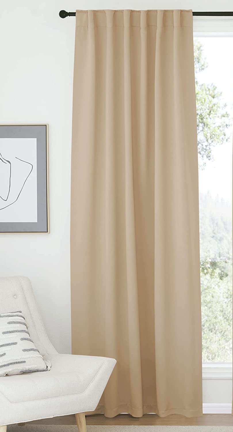 Cartela Curtains Thermal Insulated Blackout Room Darkening Tape Curtains (Beige, 132W x 214H cm)