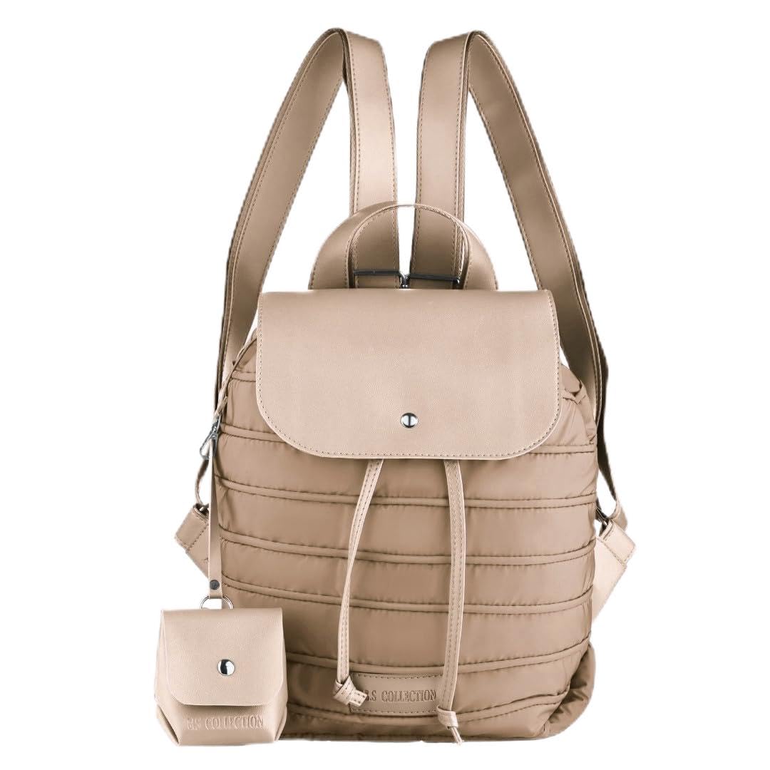 BS Collection Women's Waterproof Soft Fabric Quilted Backpack - Coffee BEE BACKPACK