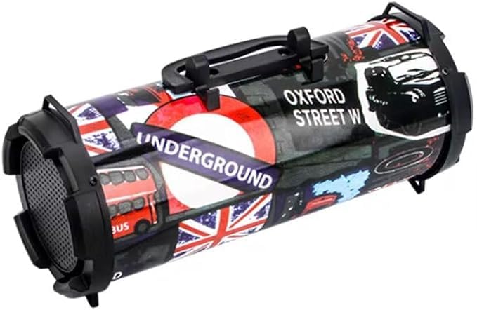 Portable Bluetooth Speaker with London Theme Design, British Icons Print, Cylinder Shape with Handle, MULTI COULOUR