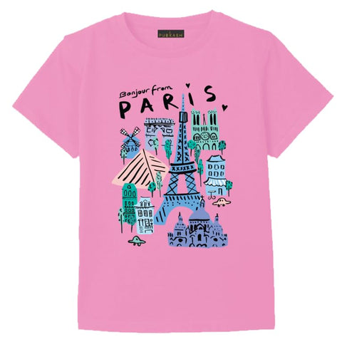 T-Shirt Pink Paris Graphic Print,Size (6-9Y)